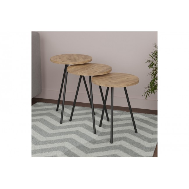 Σετ βοηθητικά τραπέζια "SEBKO" 3τμχ σε oak/μαύρο χρώμα Φ33.6x51