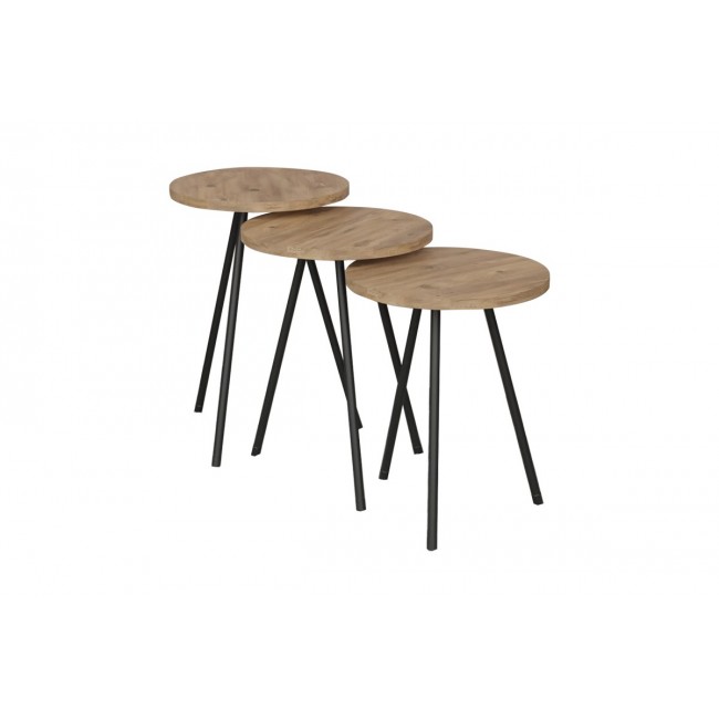 Σετ βοηθητικά τραπέζια "SEBKO" 3τμχ σε oak/μαύρο χρώμα Φ33.6x51