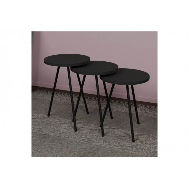 Σετ βοηθητικά τραπέζια "SEBKO" 3τμχ σε ανθρακί/μαύρο χρώμα Φ33.6x51