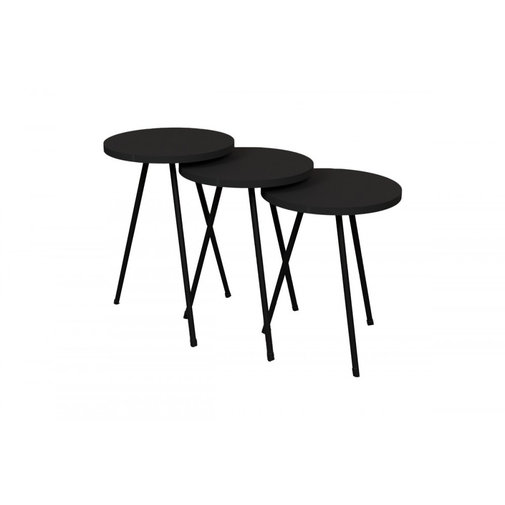 Σετ βοηθητικά τραπέζια "SEBKO" 3τμχ σε ανθρακί/μαύρο χρώμα Φ33.6x51