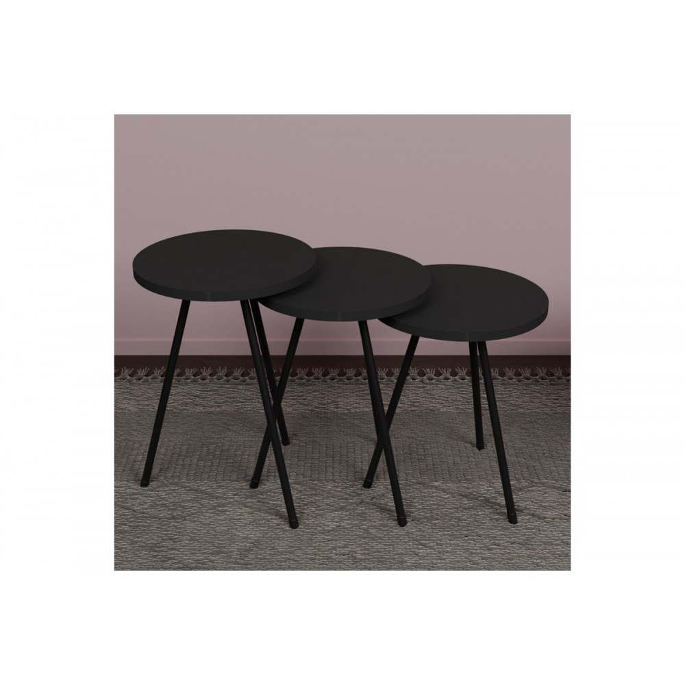 Σετ βοηθητικά τραπέζια "SEBKO" 3τμχ σε ανθρακί/μαύρο χρώμα Φ33.6x51