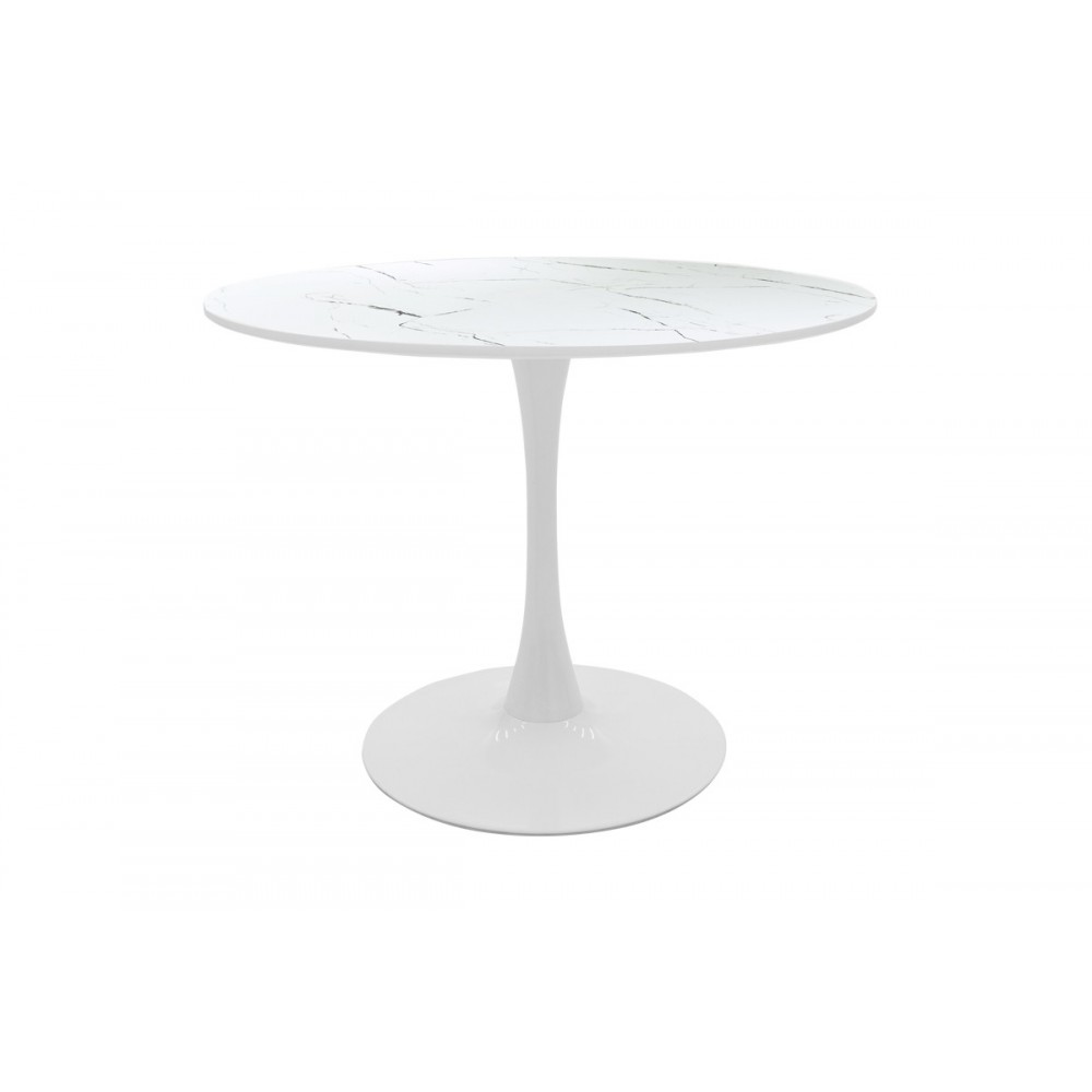 Τραπέζι "BALOU I" από MDF σε λευκό χρώμα μαρμάρου Φ120x75