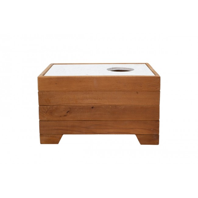 Τραπέζι σαμπανιέρα "OTIS" από ξύλο/μάρμαρο σε καρυδί/λευκό χρώμα 60x42x35