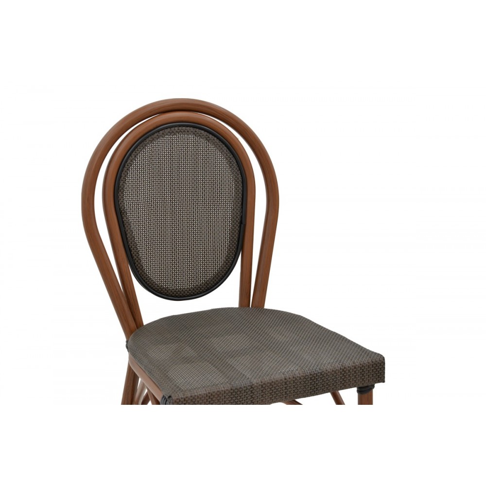 Σκαμπό μπαρ "DEZYAN" από αλουμίνιο/textilene σε καρυδί/γκρι χρώμα 41.5x53.5x116