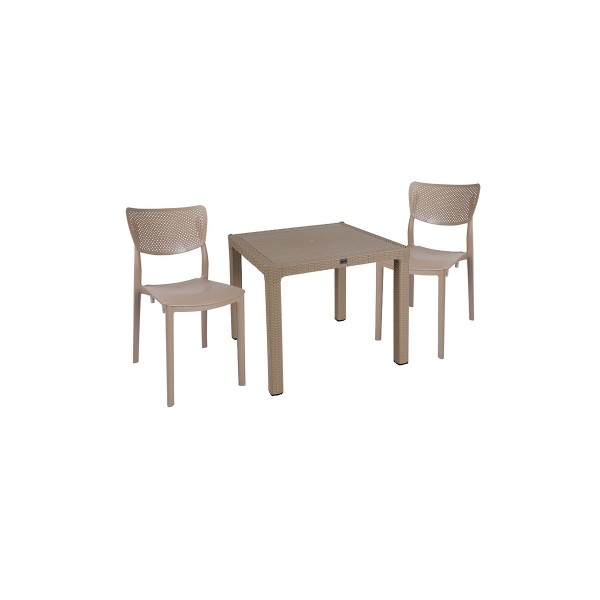 Τραπεζαρία κήπου "EXPLORE-IGNITE" 3τμχ από PP σε χρώμα καπουτσίνο 90x90x73,5