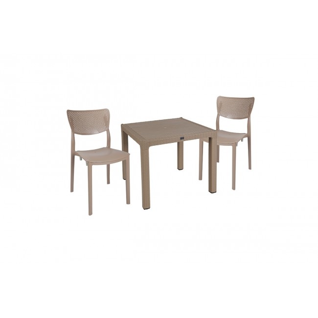 Τραπεζαρία κήπου "EXPLORE-IGNITE" 3τμχ από PP σε χρώμα καπουτσίνο 90x90x73,5