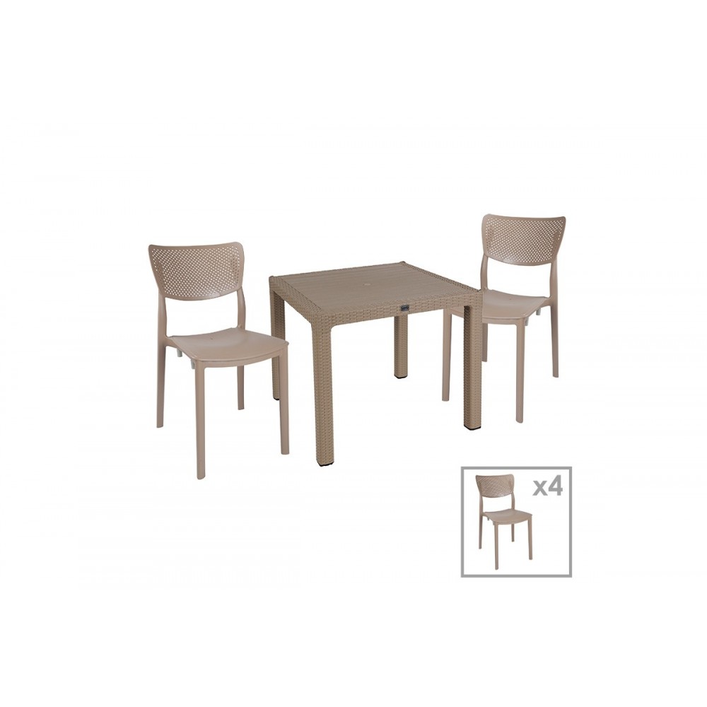 Τραπεζαρία κήπου "EXPLORE-IGNITE" 5τμχ από PP σε χρώμα καπουτσίνο 90x90x73,5