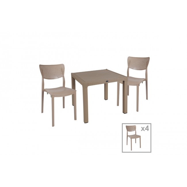 Τραπεζαρία κήπου "EXPLORE-IGNITE" 5τμχ από PP σε χρώμα καπουτσίνο 90x90x73,5