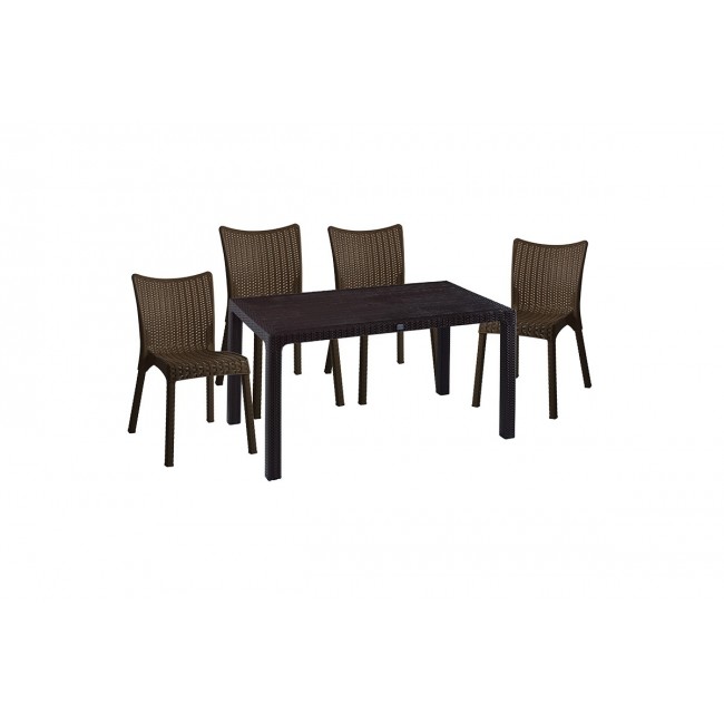 Τραπεζαρία κήπου "EXPLORE-CONFIDENT" 5τμχ από pp σε καφέ χρώμα 150x90x73,5