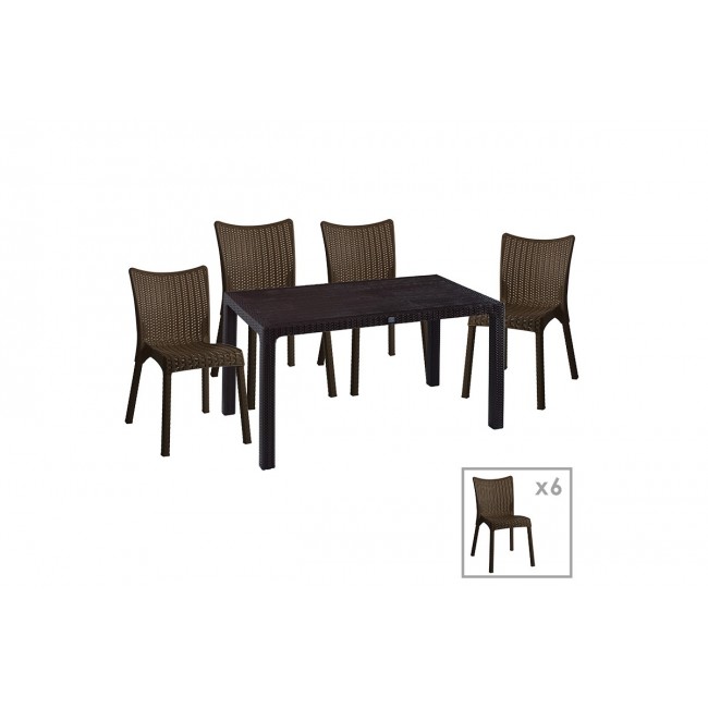 Τραπεζαρία κήπου 7τμχ "EXPLORE-CONFIDENT" από PP σε καφέ χρώμα 150x90x73,5