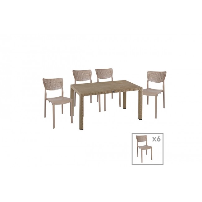 Τραπεζαρία κήπου "EXPLORE-IGNITE" 7τμχ από PP σε χρώμα καπουτσίνο 150x90x73,5