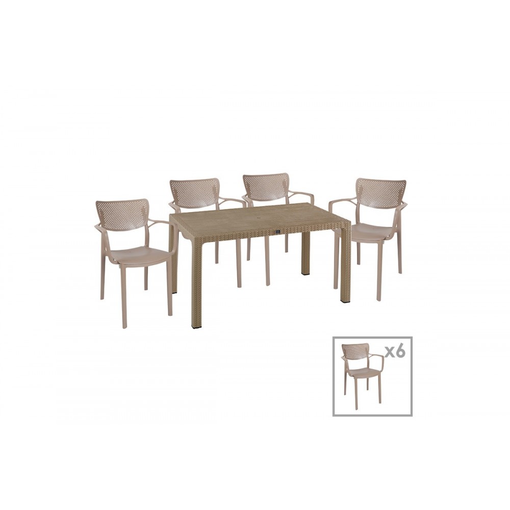 Τραπεζαρία κήπου 7τμχ "EXPLORE-FRONTLINE" από PP σε χρώμα καπουτσίνο 150x90x73,5
