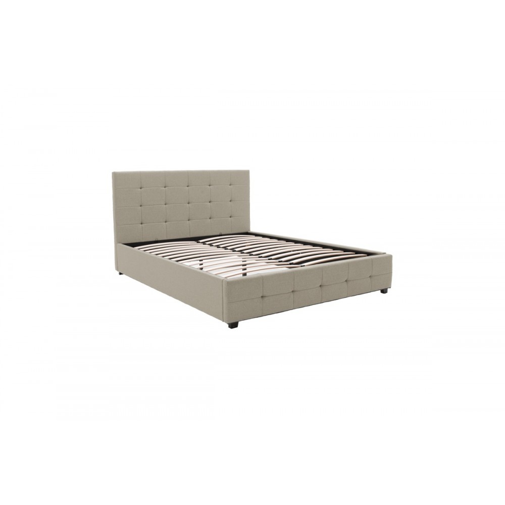 Κρεβάτι διπλό "ROI" από τεχνόδερμα σε εκρού χρώμα με αποθηκευτικό χώρο 173x219x110