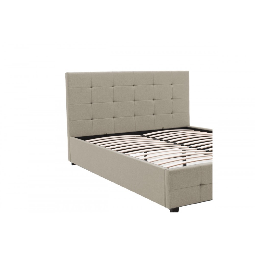 Κρεβάτι διπλό "ROI" από τεχνόδερμα σε εκρού χρώμα με αποθηκευτικό χώρο 173x219x110