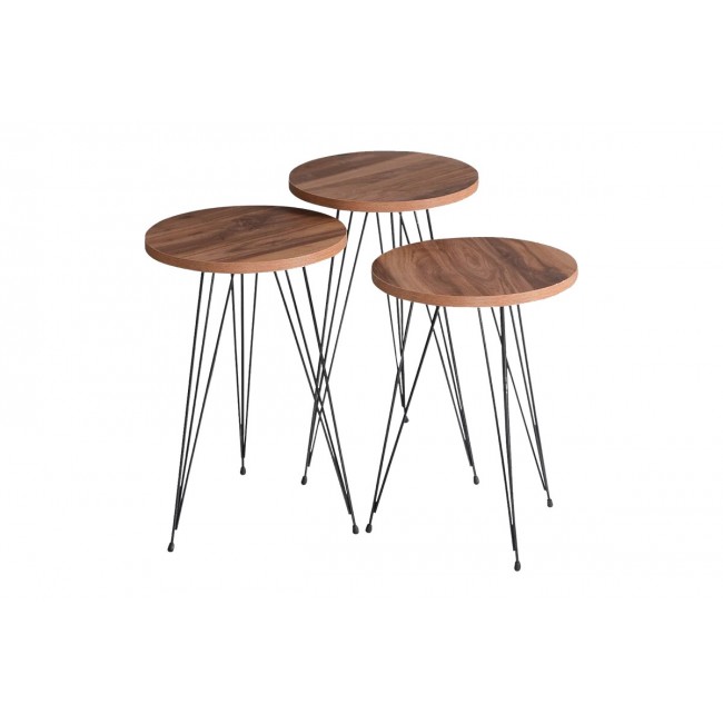 Βοηθητικά τραπέζια "WAKMI" 3τμχ από μέταλλο σε φυσικό/μαύρο χρώμα 33x33x55