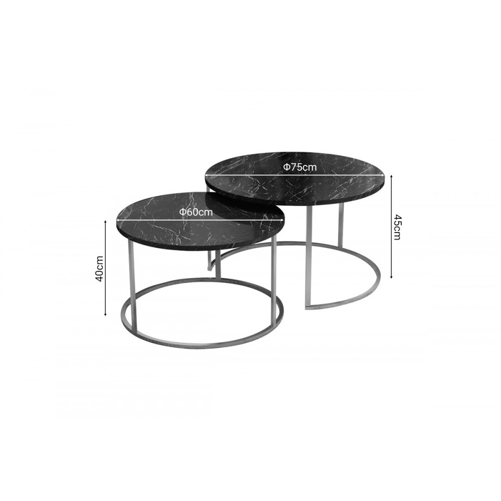 Τραπέζια σαλονιού "SOLME" 2τμχ από μέταλλο σε μαύρο με εφέ μαρμάρου/χρυσό χρώμα 75x75x45