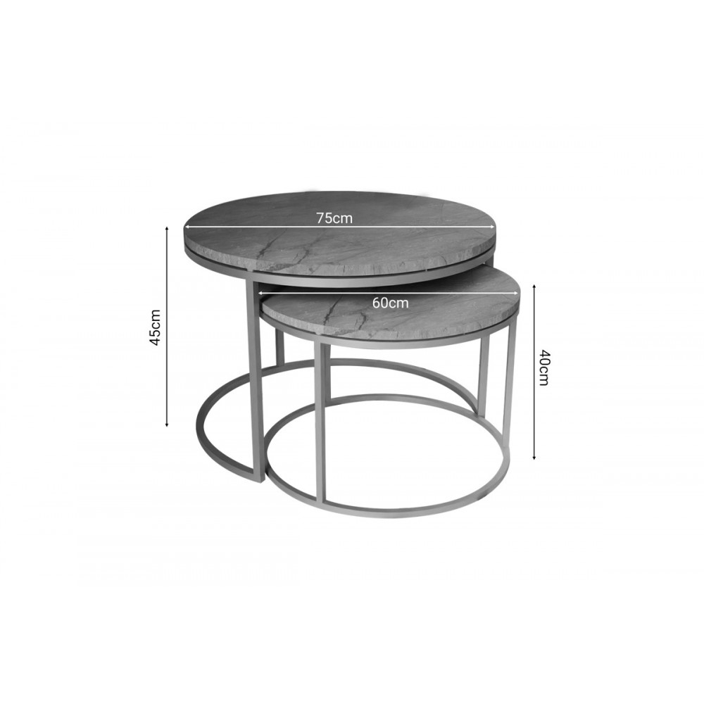 Τραπέζια σαλονιού "SOLME" 2τμχ από μέταλλο σε γκρι με εφέ μαρμάρου/χρυσό χρώμα 75x75x45