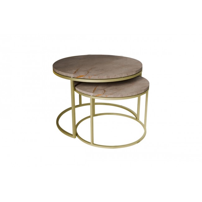 Τραπέζια σαλονιού "SOLME" 2τμχ από μέταλλο σε γκρι με εφέ μαρμάρου/χρυσό χρώμα 75x75x45