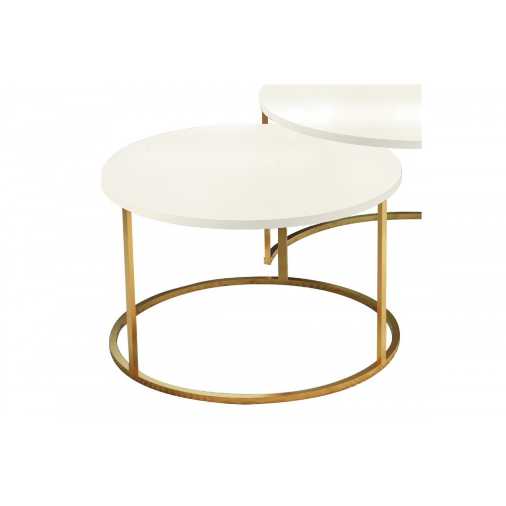 Τραπέζια σαλονιού "SOLME" 2τμχ από μέταλλο σε μπεζ/χρυσό χρώμα 75x75x45