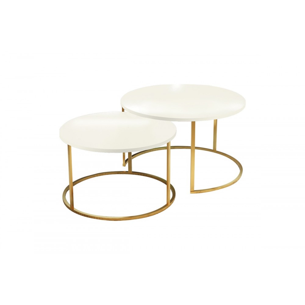 Τραπέζια σαλονιού "SOLME" 2τμχ από μέταλλο σε μπεζ/χρυσό χρώμα 75x75x45