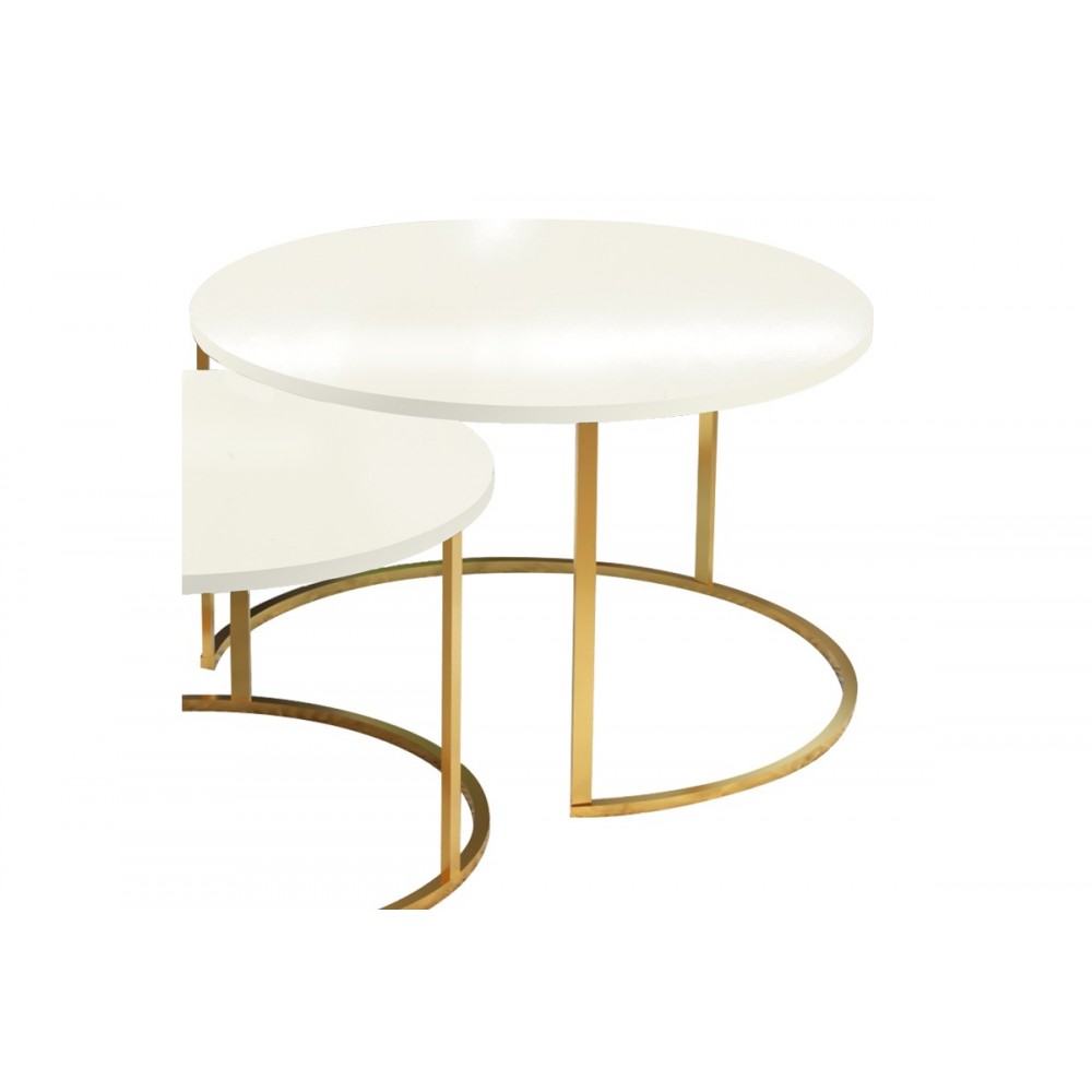 Τραπέζια σαλονιού "SOLME" 2τμχ από μέταλλο σε μπεζ/χρυσό χρώμα 75x75x45