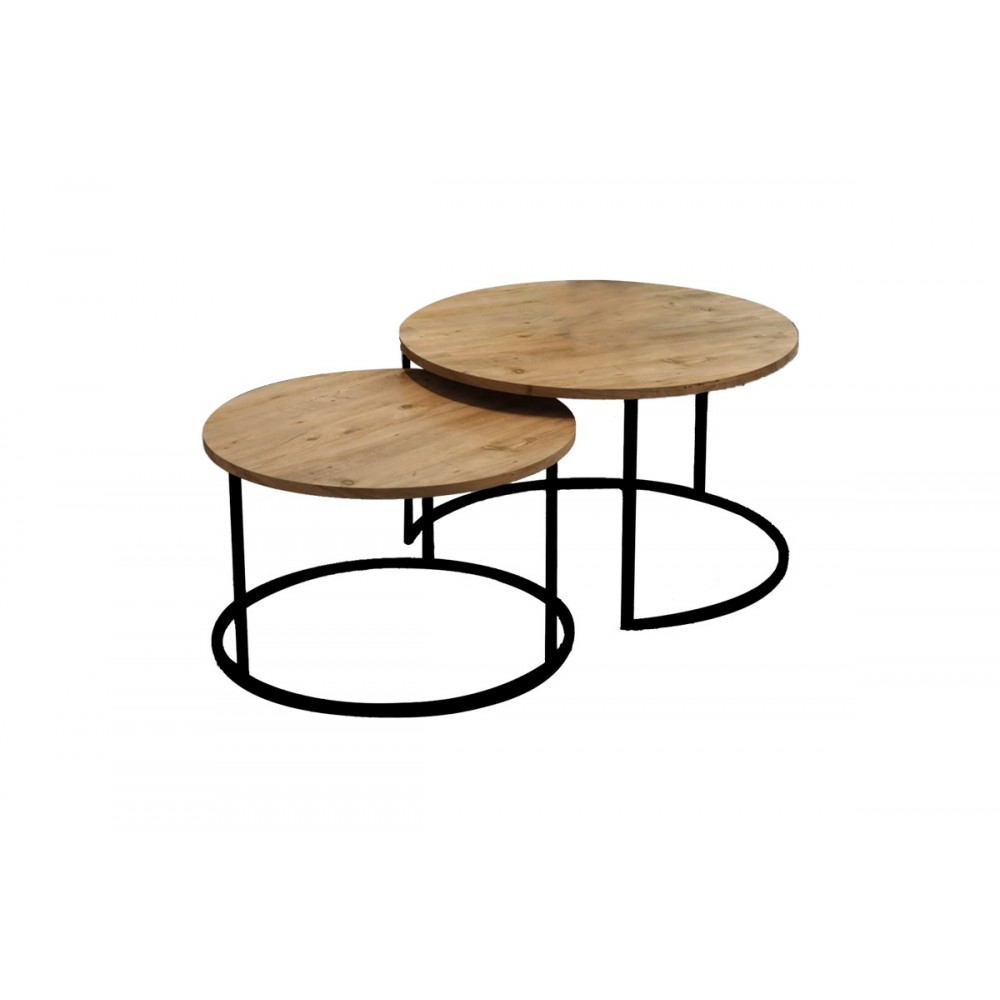 Τραπέζια σαλονιού "SOLME" 2τμχ από μέταλλο σε φυσικό/μαύρο χρώμα 75x75x45