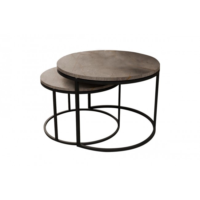 Τραπέζια σαλονιού "SOLME" 2τμχ από μέταλλο σε γκρι μαρμάρου/μαύρο χρώμα 75x75x45
