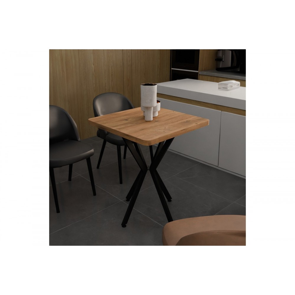 Τραπέζι "PRESTONE" από μέταλλο σε oak/μαύρο χρώμα 70x70x75