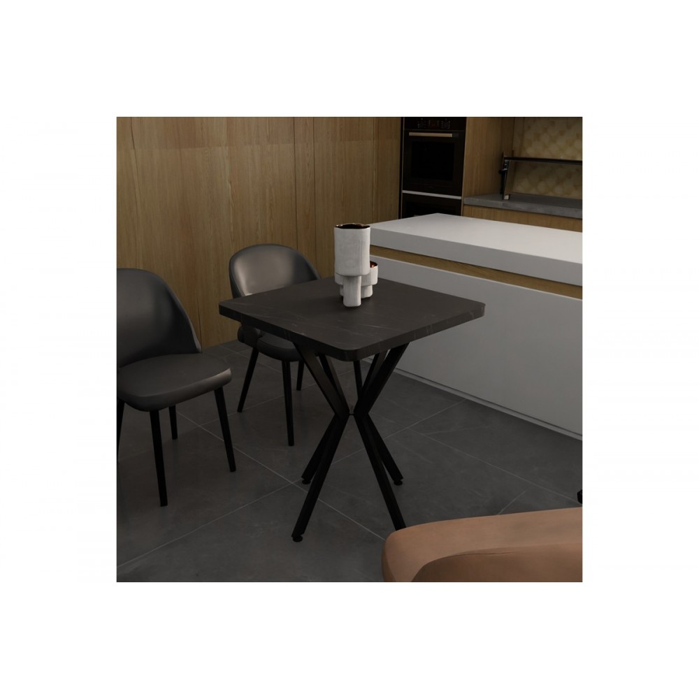 Τραπέζι "PRESTONE" από μέταλλο σε μαύρο χρώμα μαρμάρου 70x70x75
