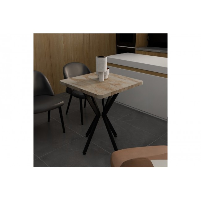 Τραπέζι "PRESTONE" από μέταλλο σε λευκό μαρμάρου/μαύρο χρώμα 70x70x75