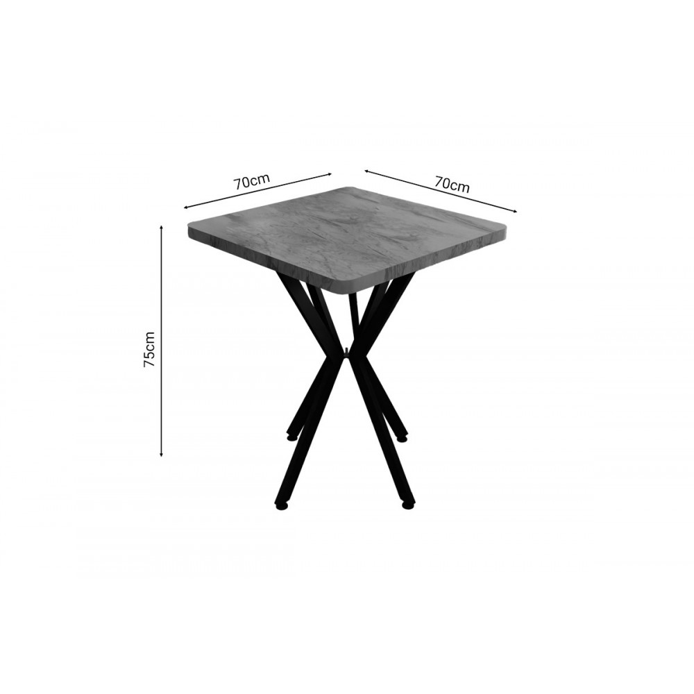 Τραπέζι "PRESTONE" από μέταλλο σε λευκό μαρμάρου/μαύρο χρώμα 70x70x75
