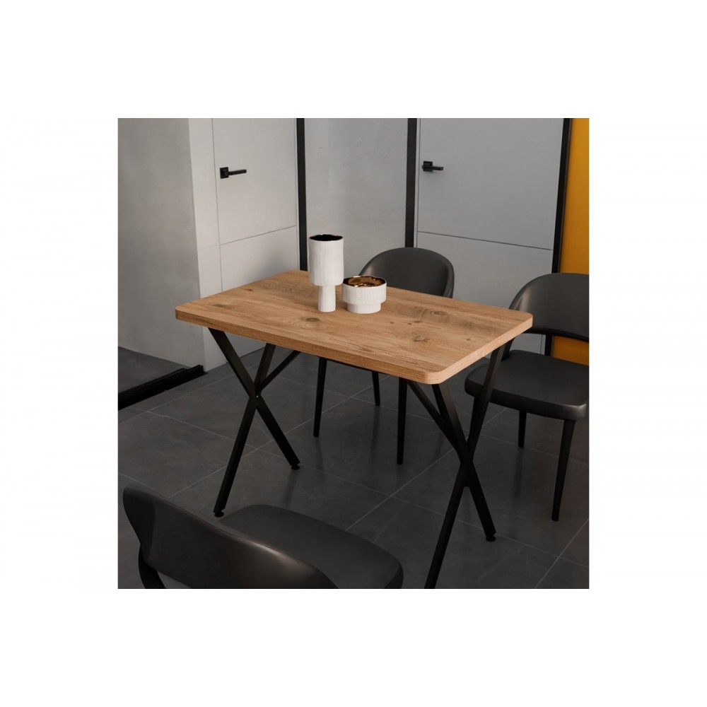 Τραπέζι "ZERYIN" από μέταλλο σε oak/μαύρο χρώμα 70x110x75