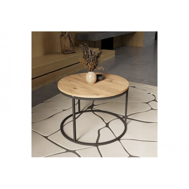 Τραπέζι σαλονιού "DRION" από μέταλλο σε oak/μαύρο χρώμα Φ60x40