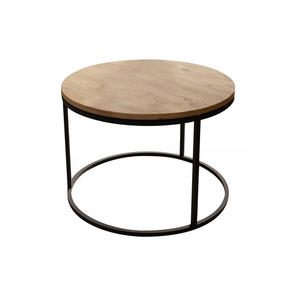 Τραπέζι σαλονιού "DRION" από μέταλλο σε oak/μαύρο χρώμα Φ60x40