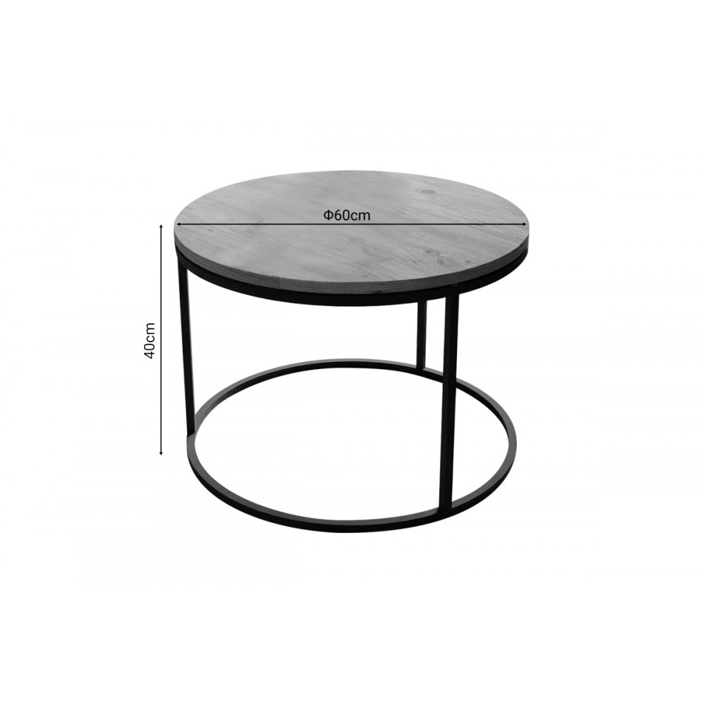 Τραπέζι σαλονιού "DRION" από μέταλλο σε oak/μαύρο χρώμα Φ60x40