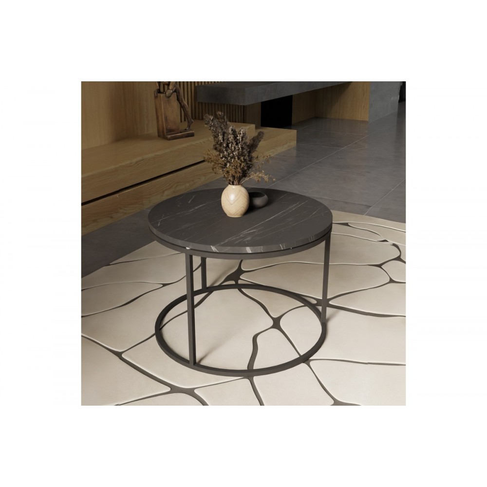 Τραπέζι σαλονιού "DRION" από μέταλλο σε μαύρο χρώμα μαρμάρου Φ60x40