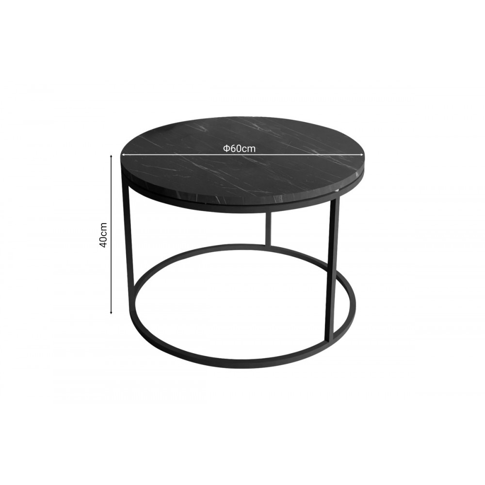 Τραπέζι σαλονιού "DRION" από μέταλλο σε μαύρο χρώμα μαρμάρου Φ60x40