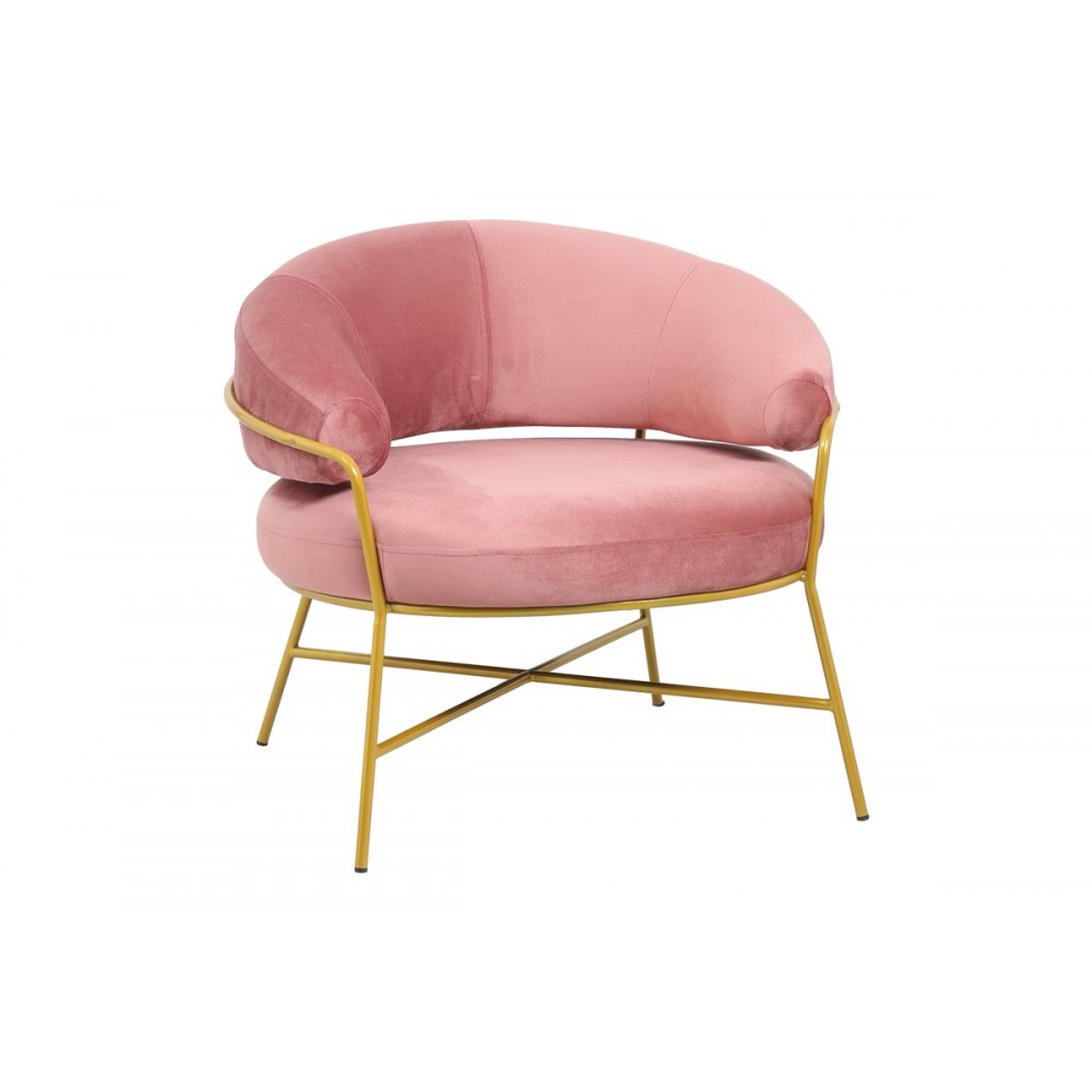 Πολυθρόνα "MALU" από μέταλλο/βελούδο σε χρυσό/σάπιο μήλο χρώμα 84x79x76