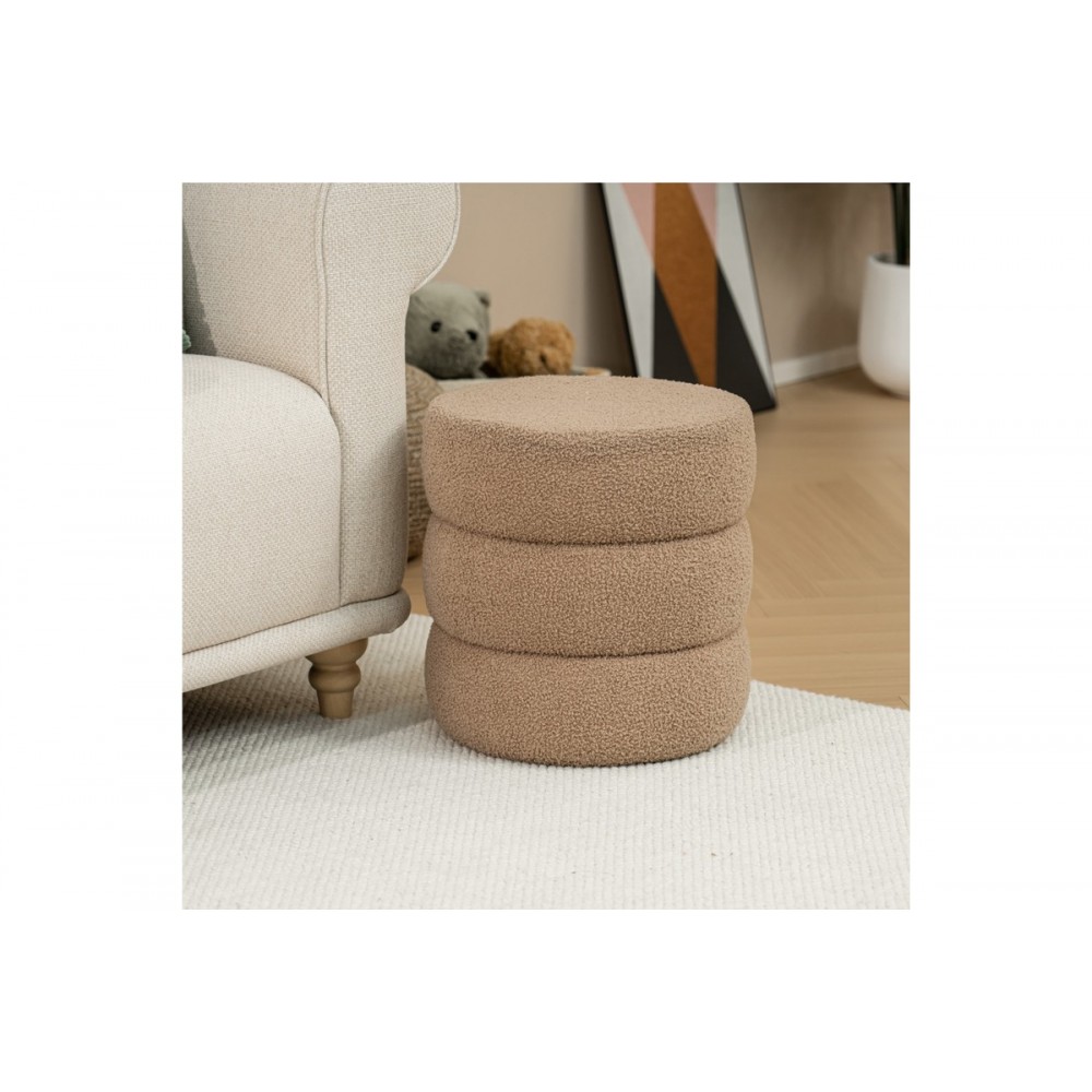 Σκαμπό πουφ "KIOTO" από μπουκλέ ύφασμα σε καφέ χρώμα Φ40x40