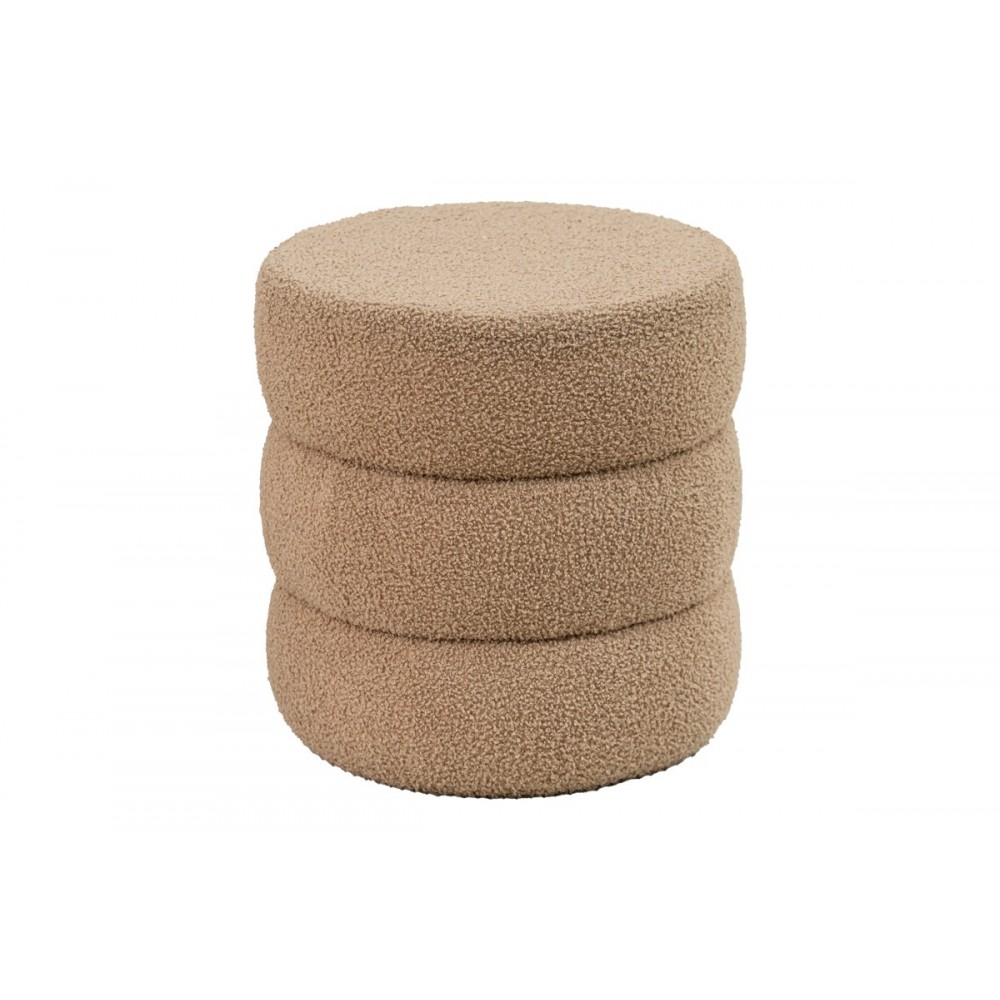 Σκαμπό πουφ "KIOTO" από μπουκλέ ύφασμα σε καφέ χρώμα Φ40x40