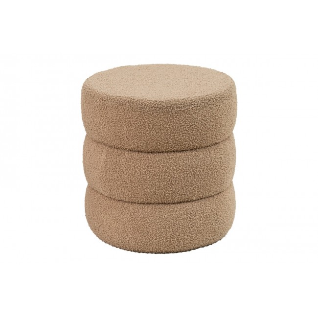 Σκαμπό πουφ "KIOTO" από μπουκλέ ύφασμα σε καφέ χρώμα Φ40x40