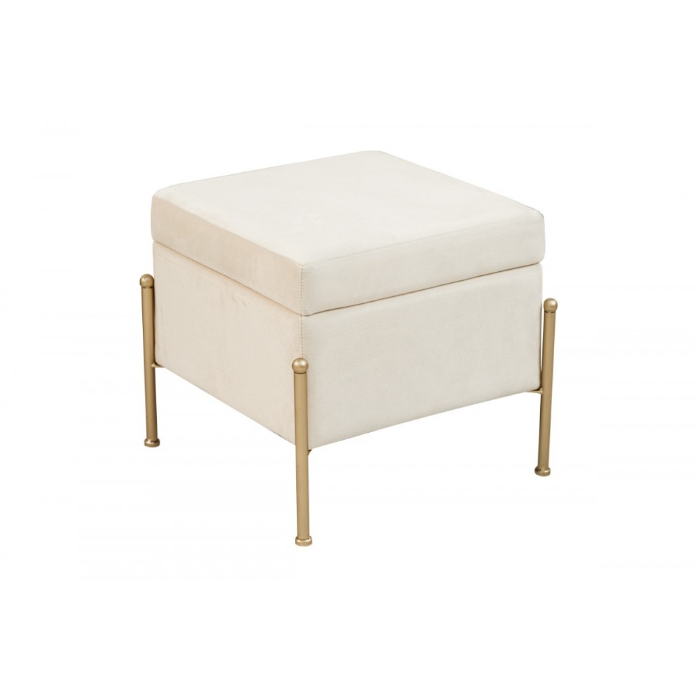 Σκαμπό-μπαούλο "PANTON" από βελούδο/μέταλλο σε κρεμ/χρυσό χρώμα 40x40x36,5