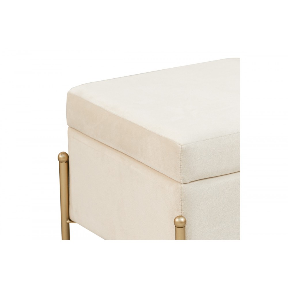 Σκαμπό-μπαούλο "PANTON" από βελούδο/μέταλλο σε κρεμ/χρυσό χρώμα 40x40x36,5