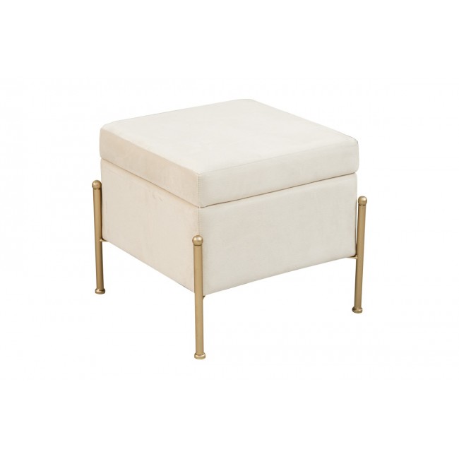 Σκαμπό-μπαούλο "PANTON" από βελούδο/μέταλλο σε κρεμ/χρυσό χρώμα 40x40x36,5