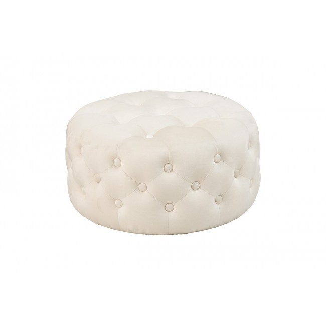 Σκαμπό πουφ "FERDIA" από βελούδο σε κρεμ χρώμα Φ59x28.5