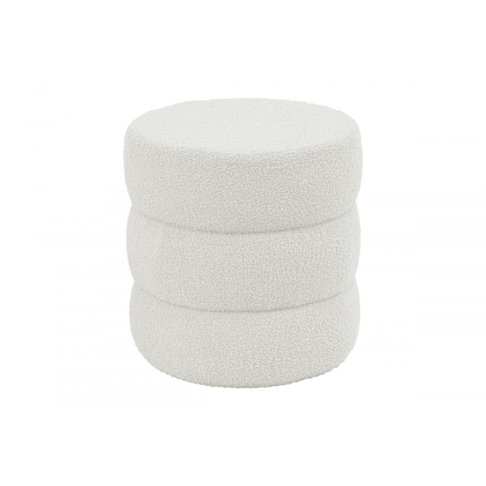 Σκαμπό πουφ "KIOTO" από μπουκλέ ύφασμα σε λευκό χρώμα Φ40x40