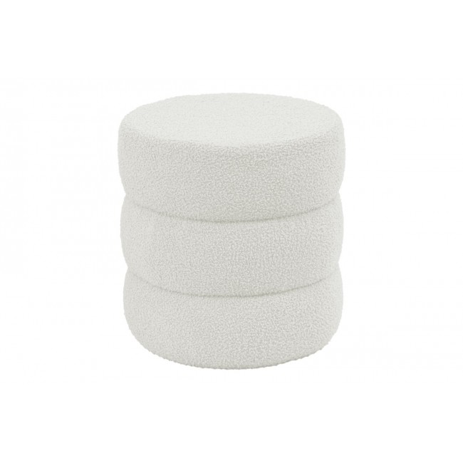 Σκαμπό πουφ "KIOTO" από μπουκλέ ύφασμα σε λευκό χρώμα Φ40x40