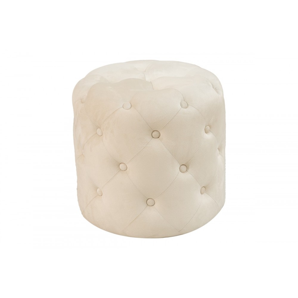 Σκαμπό-πουφ "SEVAL" από βελούδο σε κρεμ χρώμα Φ49x47