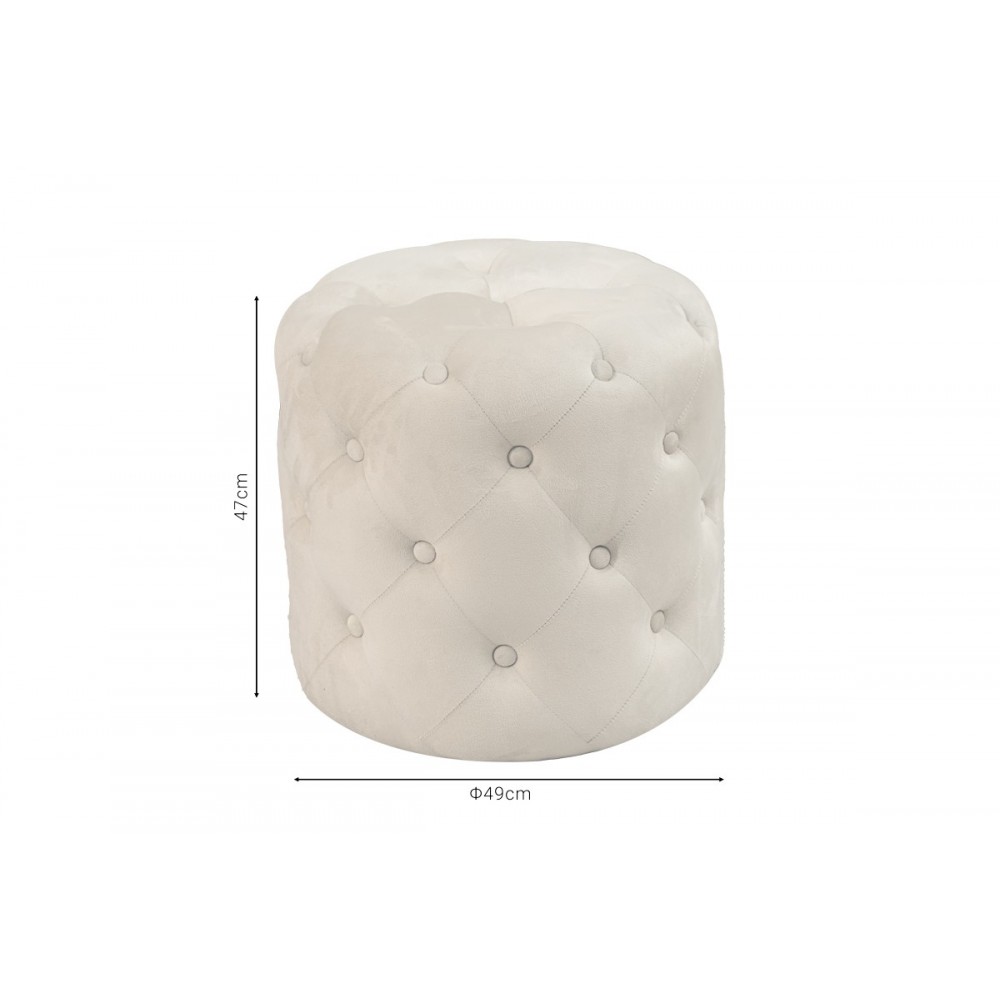 Σκαμπό-πουφ "SEVAL" από βελούδο σε κρεμ χρώμα Φ49x47