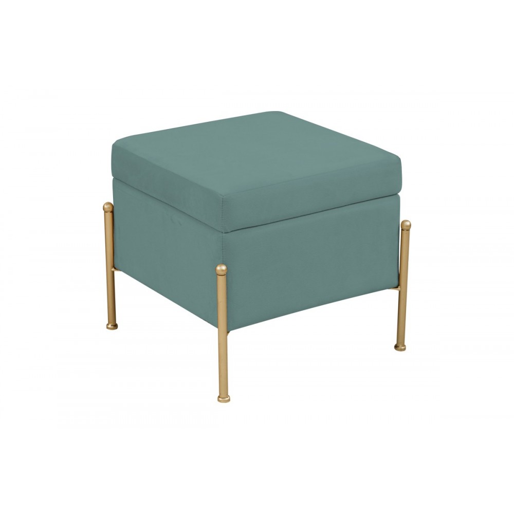 Σκαμπό-μπαούλο "PANTON" από βελούδο/μέταλλο σε πράσινο/χρυσό χρώμα 40x40x36,5